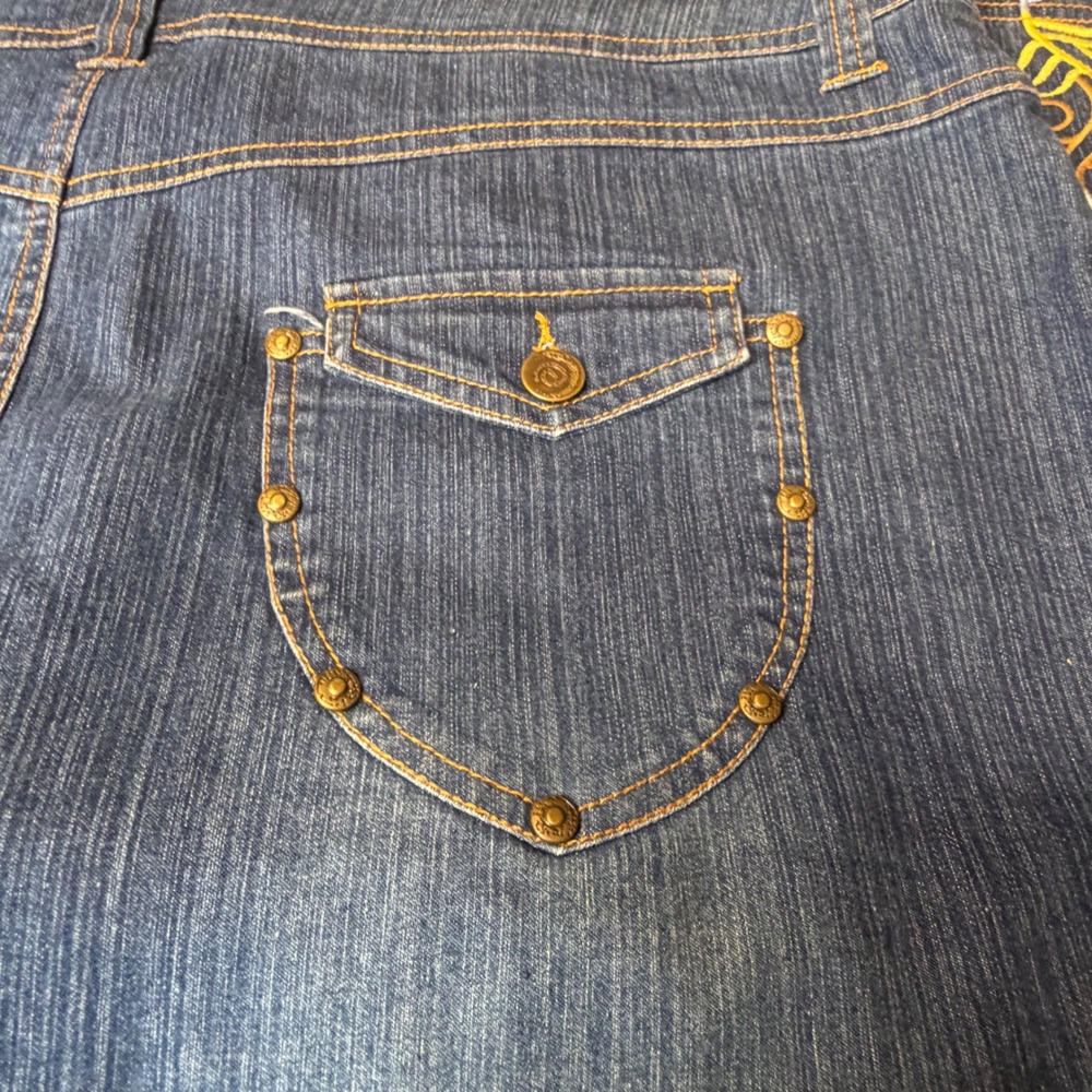 Denim d Gree 16W Embroidered Western Maxi Skirt Dark Wash Blue Side Slit Studded - Picture 13 of 14